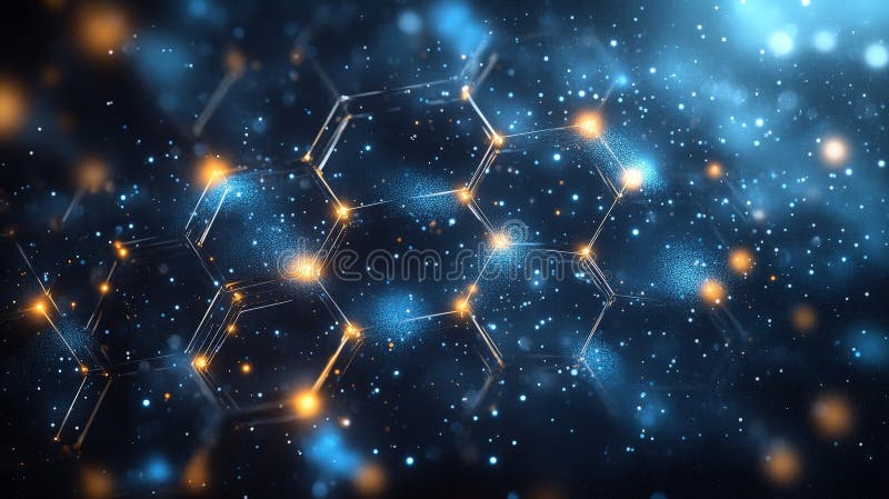 Antecedentes moleculares del hexágono azul geométrico para tecnología e innovación libre illustration