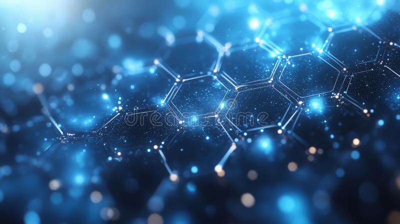 Antecedentes moleculares del hexágono azul geométrico para tecnología e innovación ilustración del vector