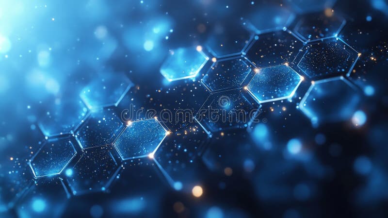 Antecedentes moleculares del hexágono azul geométrico para tecnología e innovación ilustración del vector