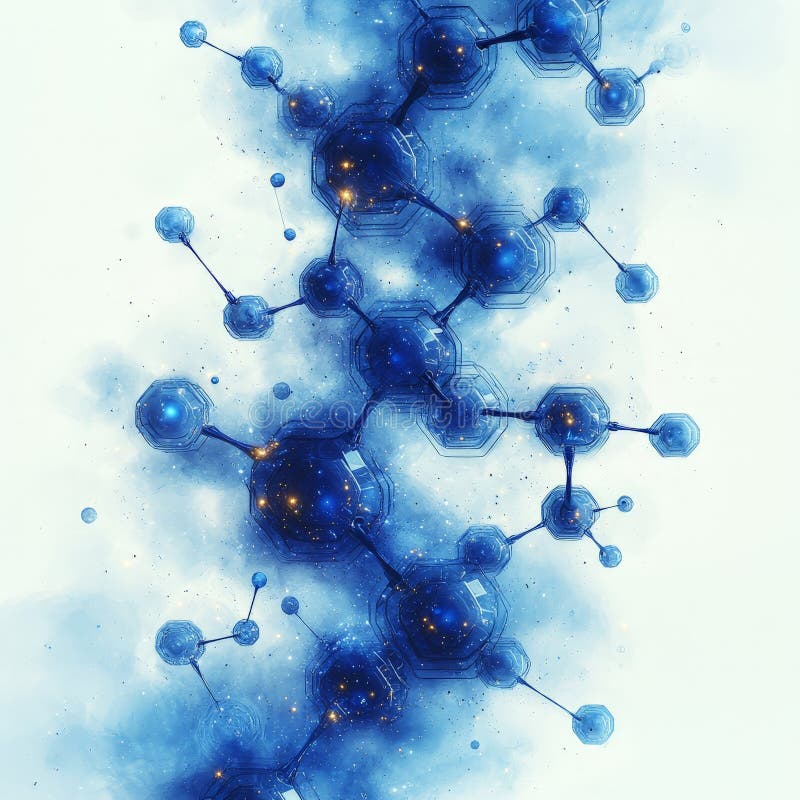 Antecedentes moleculares del hexágono azul geométrico para tecnología e innovación ilustración del vector
