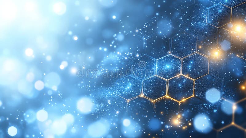 Antecedentes moleculares del hexágono azul geométrico para tecnología e innovación ilustración del vector