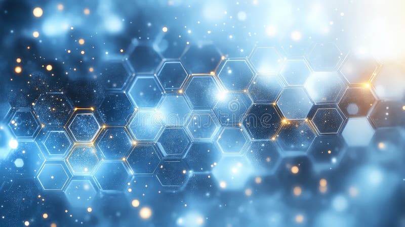 Antecedentes moleculares del hexágono azul geométrico para tecnología e innovación stock de ilustración