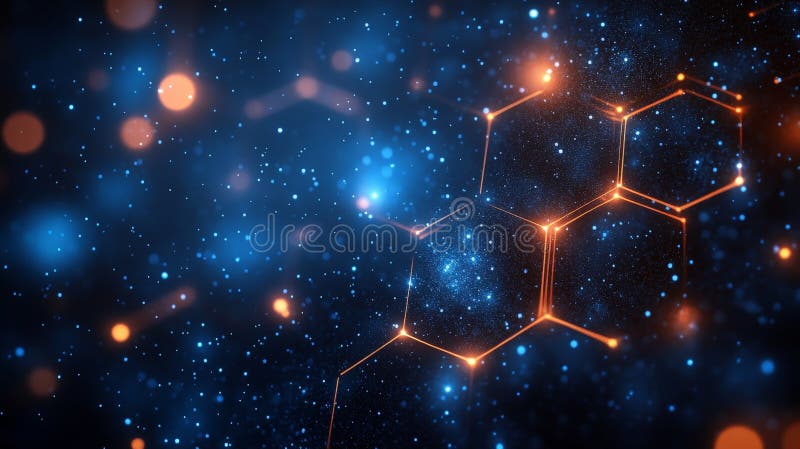 Antecedentes moleculares del hexágono azul geométrico para tecnología e innovación ilustración del vector