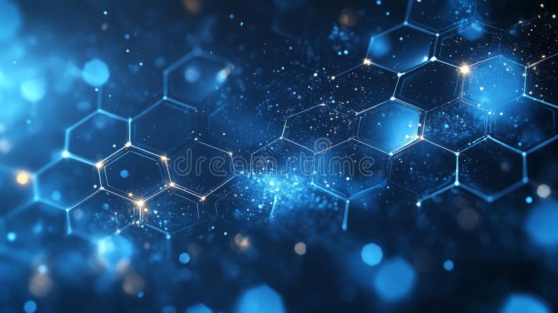Antecedentes moleculares del hexágono azul geométrico para tecnología e innovación ilustración del vector