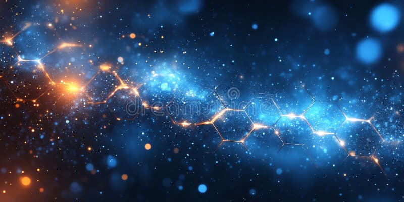 Antecedentes moleculares del hexágono azul geométrico para tecnología e innovación stock de ilustración