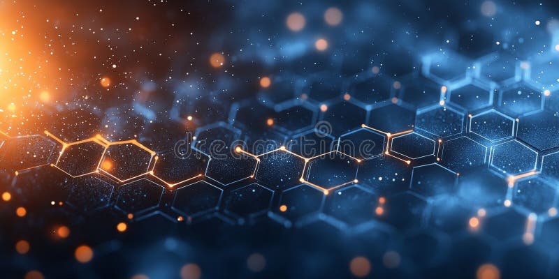 Antecedentes moleculares del hexágono azul geométrico para tecnología e innovación stock de ilustración