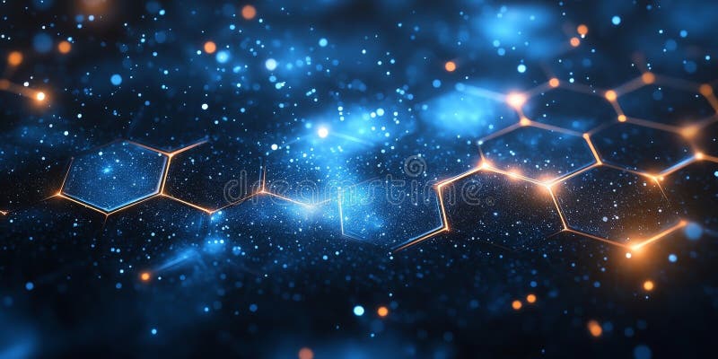 Antecedentes moleculares del hexágono azul geométrico para tecnología e innovación ilustración del vector