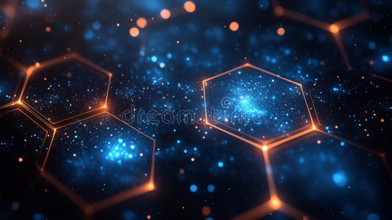 Antecedentes moleculares del hexágono azul geométrico para tecnología e innovación stock de ilustración
