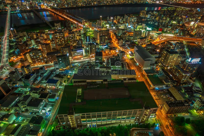 Antena do nightscape de Osaka imagens de stock royalty free Antena do nightscape de Osaka imagens de stock royalty free