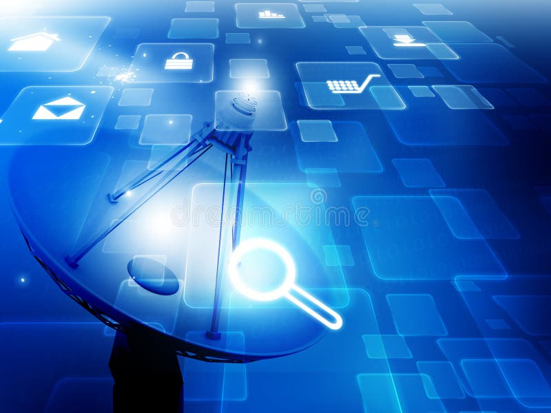 Antena satelitarna z internet ikonami ilustracji
