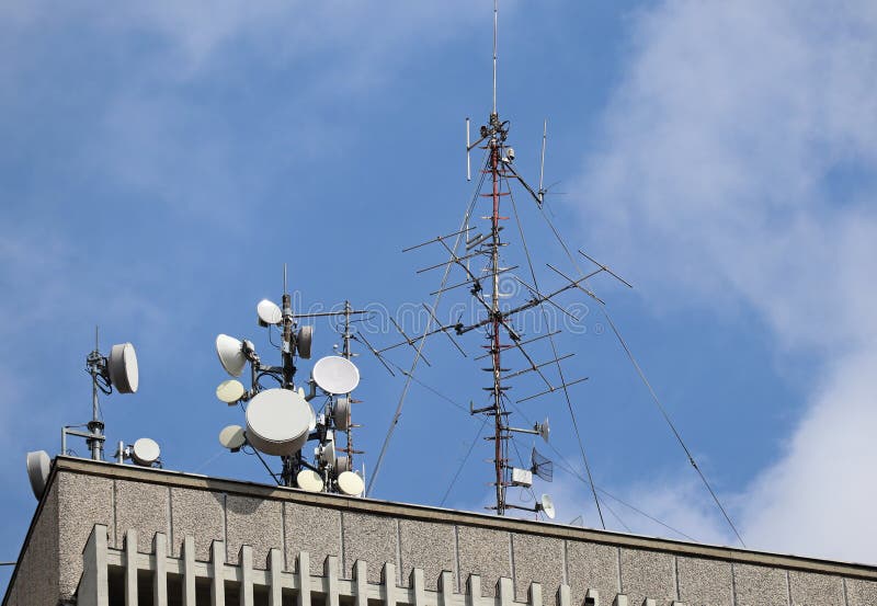 Antennas on the Top of a High Apartment Building Stock Photo Image of