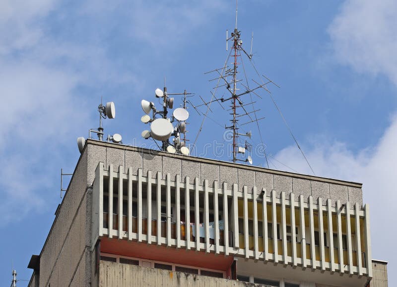 Antennas on the Top of a High Apartment Building Stock Image Image of