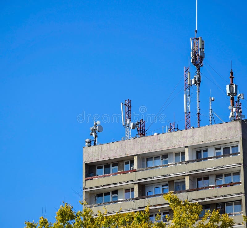 Antennas on the Top of a High Building Stock Photo Image of dish