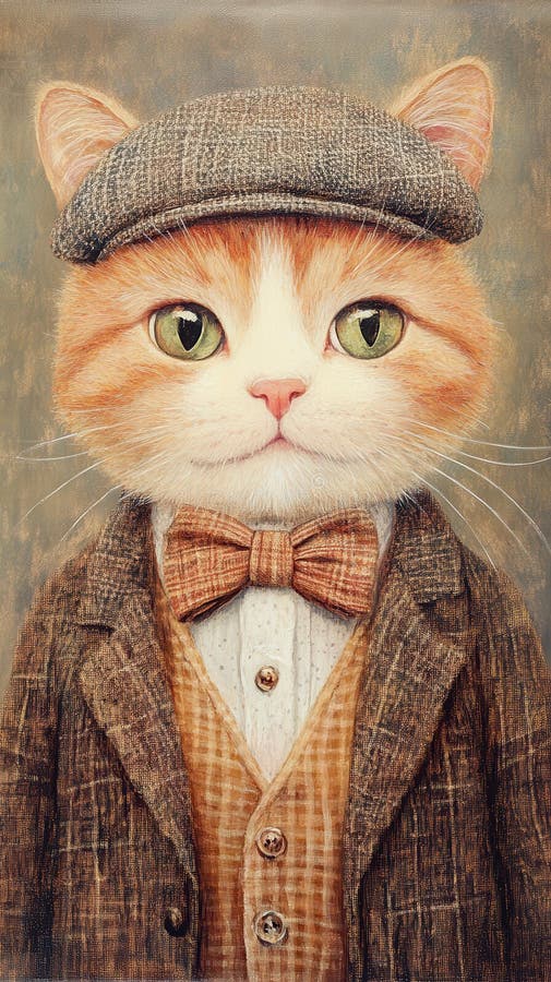 Anthropomorphe orange Katze im Orangenanzug und mit flachem Verschluss lizenzfreie stockfotografie
