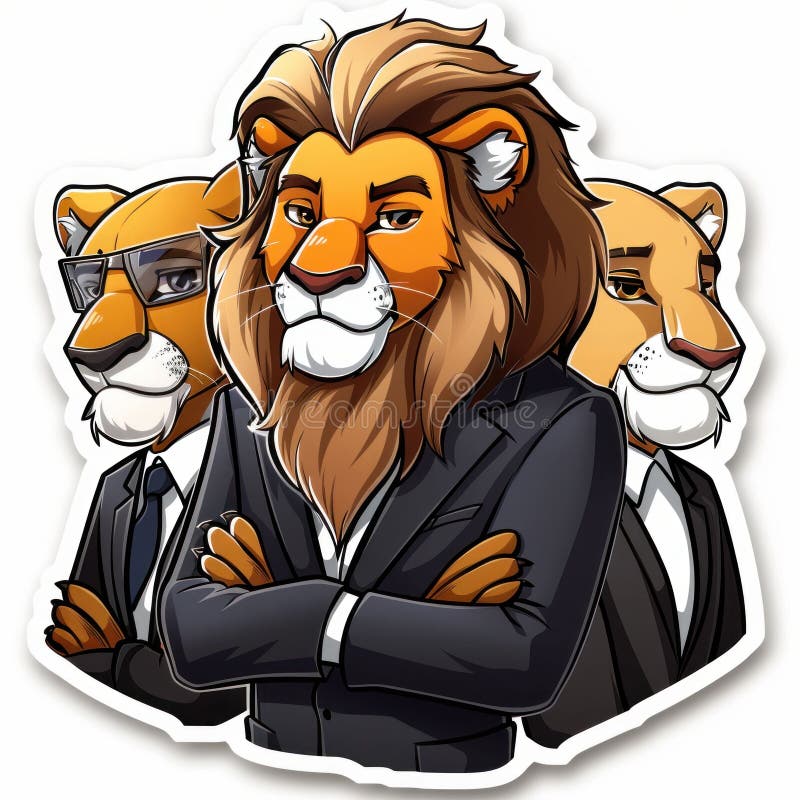 Anthropomorphic Lion Business Team. Generative ai royalty free illustration