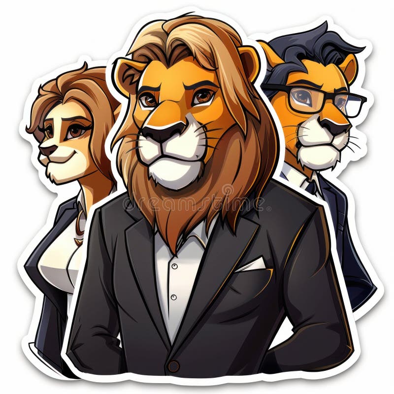 Anthropomorphic Lion Business Team. Generative ai vector illustration
