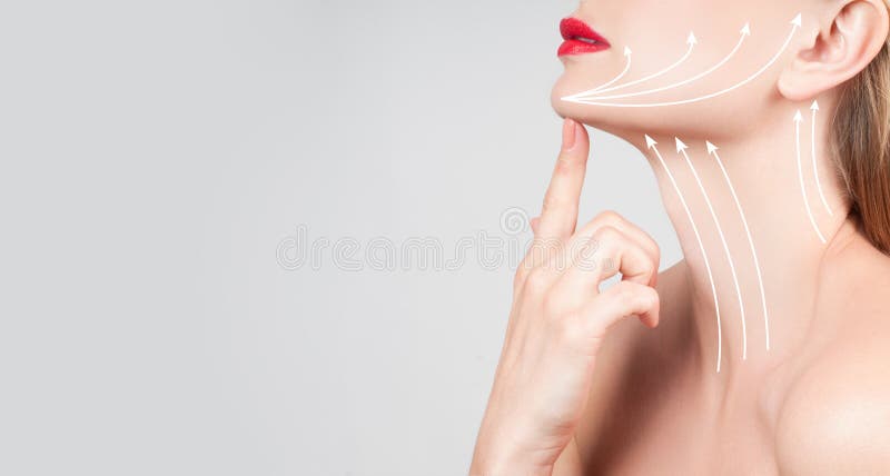 Anti-Alternbehandlung Schönheitshals mit Massagelinien lizenzfreie stockfotografie