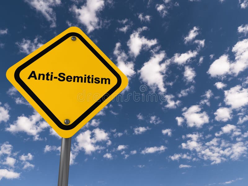 Anti-semitism traffic sign on blue sky. Background