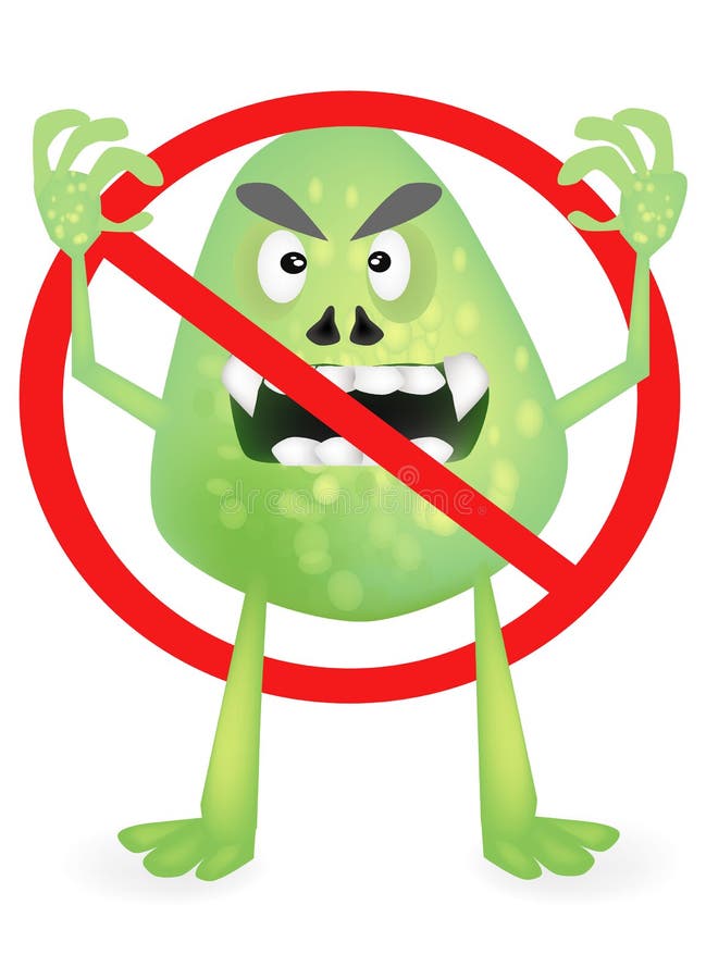 Anti-virustecken med tre olika kulöra virus i ett stopptecken stock illustrationer Anti-virustecken med tre olika kulöra virus i ett stopptecken stock illustrationer