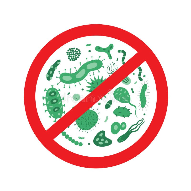 Antibacterieel en antiviral defensiepictogram Van eindebacteriën en virussen verbodsteken antiseptisch