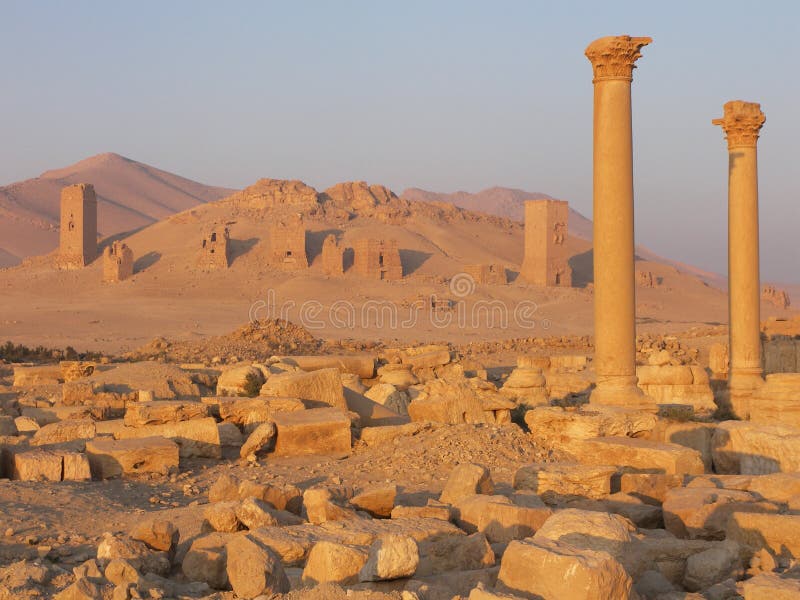 Antic ruins in desert stock photo. Image of column, building 5558722