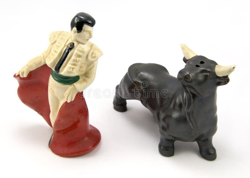 Antieke Stierenvechter en Toro de Schudbekers van het Zout & van de Peper royalty-vrije stock afbeeldingen Antieke Stierenvechter en Toro de Schudbekers van het Zout & van de Peper royalty-vrije stock afbeeldingen