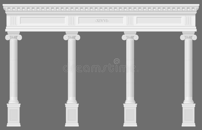 Antique white colonnade with Ionic columns. Three arched entrance or niche. Vector graphics. Antique white colonnade with Ionic columns. Three arched entrance or niche. Vector graphics
