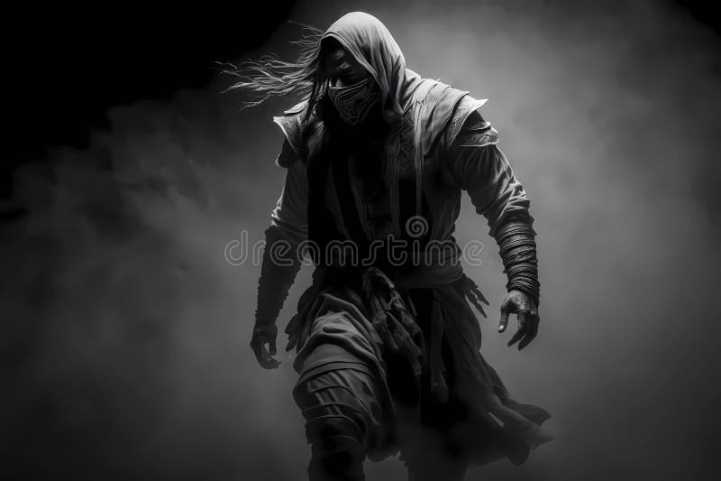 ilustração vetorial de guerreiro ninja de sombra em preto e branco 7721377  Vetor no Vecteezy