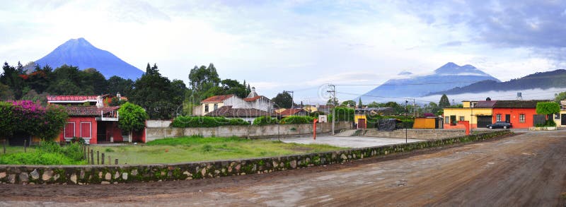 A panoramic view of the UNESCO World Heritage Site Antigua and it's surrounding volcanoes, Guatemala. A panoramic view of the UNESCO World Heritage Site Antigua and it's surrounding volcanoes, Guatemala