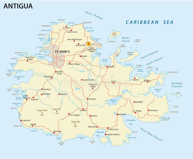 Antigua road map stock illustration. Illustration of west - 67671878
