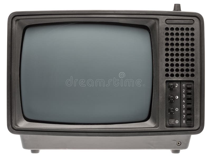 Receptor de televisión CRT portátil amarillo vintage con antenas