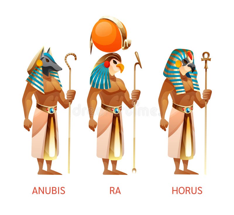 Antiguos Dioses Egipcios Ra, Horus, Anubis De La Religión Mitológica Egipcia  Ilustración del Vector - Ilustración de dios, dorado: 165000643