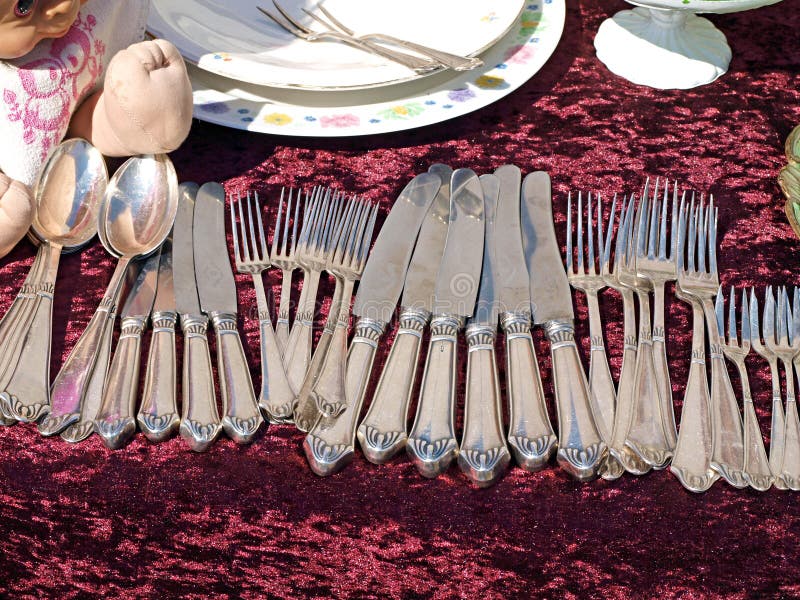 antik besticksilverware royaltyfria bilder antik besticksilverware royaltyfria bilder