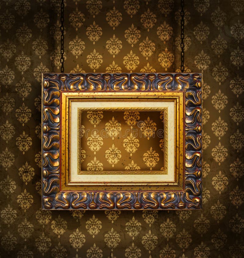 Antique frame on grungy wallpaper background. Antique frame on grungy wallpaper background