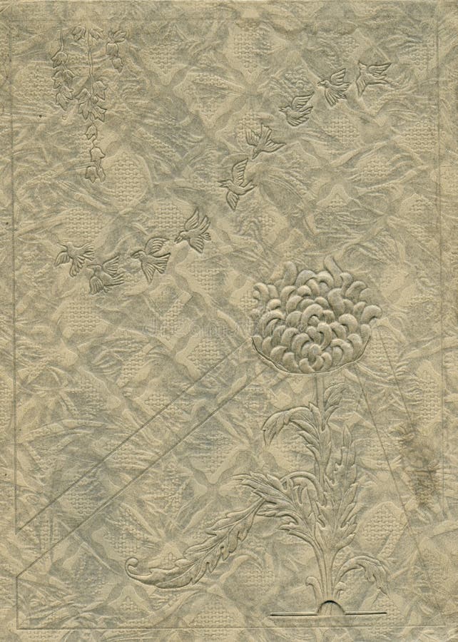 Antique cover with subtle birds and floral design from the early1900's. Grunge and stains intact. Antique cover with subtle birds and floral design from the early1900's. Grunge and stains intact.