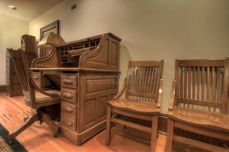 Antique Oak Roll Top Desk with Chairs and Office Cabinets. Antique Oak Roll Top Desk with Chairs and Office Cabinets