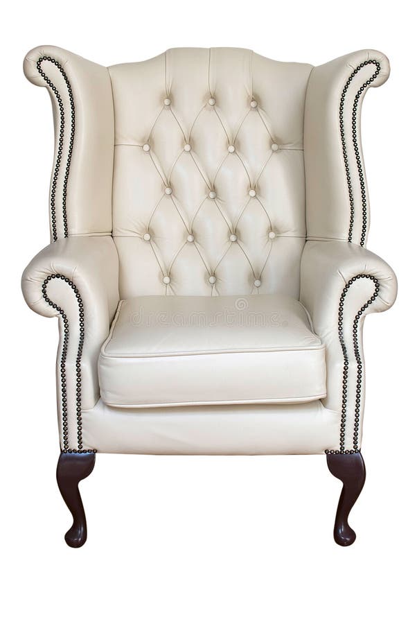 Antique cream leather armchair isolated on white with clipping path. Antique cream leather armchair isolated on white with clipping path