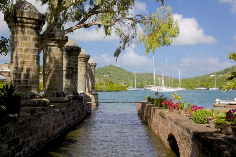 Antillen, Karibische Meere, Antigua, Nelsons Werft, Boots-Haus und Segel-Dachboden stockfotos Antillen, Karibische Meere, Antigua, Nelsons Werft, Boots-Haus und Segel-Dachboden stockfotos