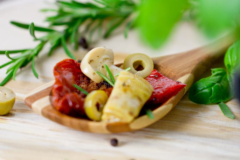 Antipasti stock image. Image of penne, food, spoon, lunch 42028499
