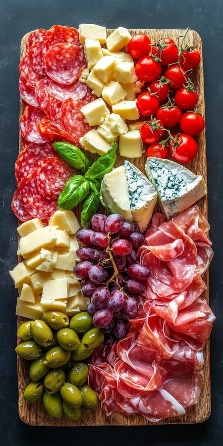 Antipasto Cartolameria Di Piatteria Con Uve Di Formaggio Prosciutto e Salami royalty illustrazione gratis