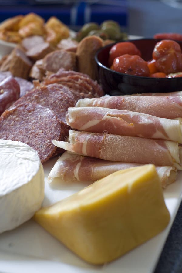 Antipasto; Meat and Cheese Platter Stock Image Image of rolled, dine