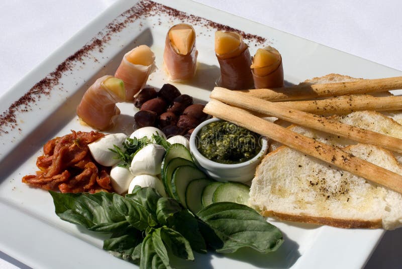 Antipasto Platter stock photo. Image of bread, pesto, plate 9567170