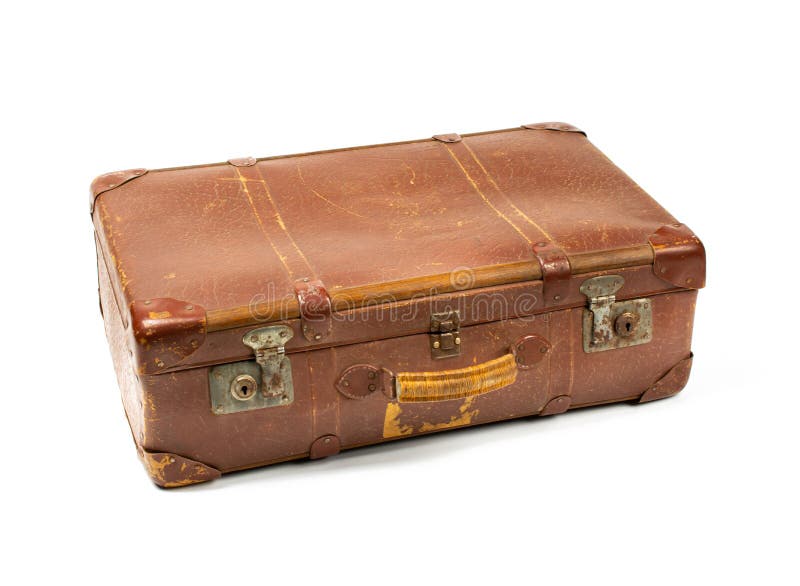 Vintage leather suitcase isolated on white background Stock Photo