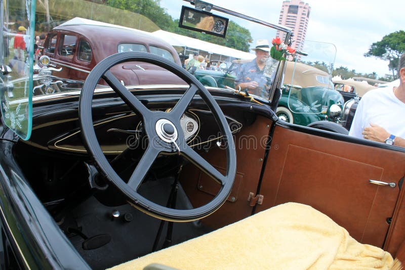 Inside an antique american car at event. 1931 ford model a roadster. Inside an antique american car at event. 1931 ford model a roadster.