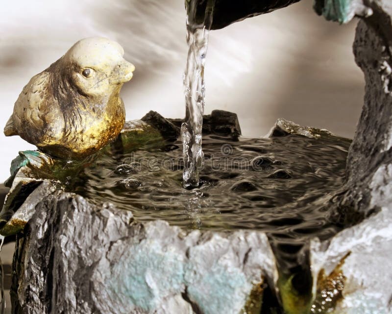 Antique Bird Bath/water Fountain with Stone Bird Perched on Side