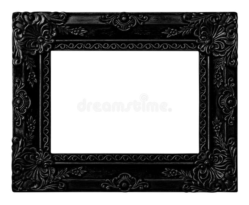 Old Antique Black Frame Isolated on White Background Stock Photo