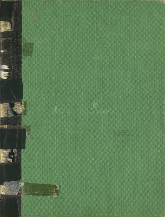 1920verde un libro negro vinculante, piezas de viejo Escocia eléctrico cinta, fisión hilos vinculante, suciedad manchas, rayones,, mucho de espacio copiar, El gran o capa.