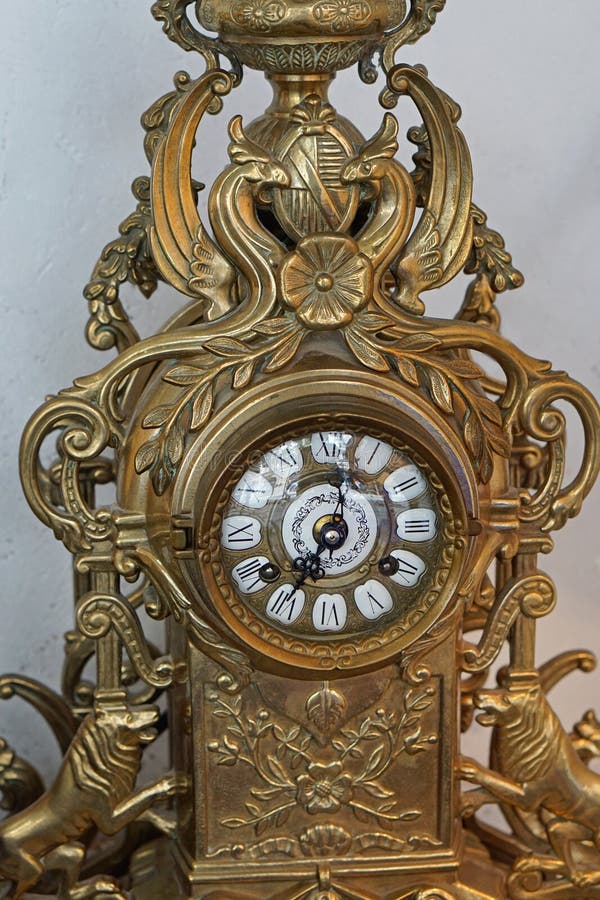 Antique brass clock stock image. Image of detail, brass - 275165087