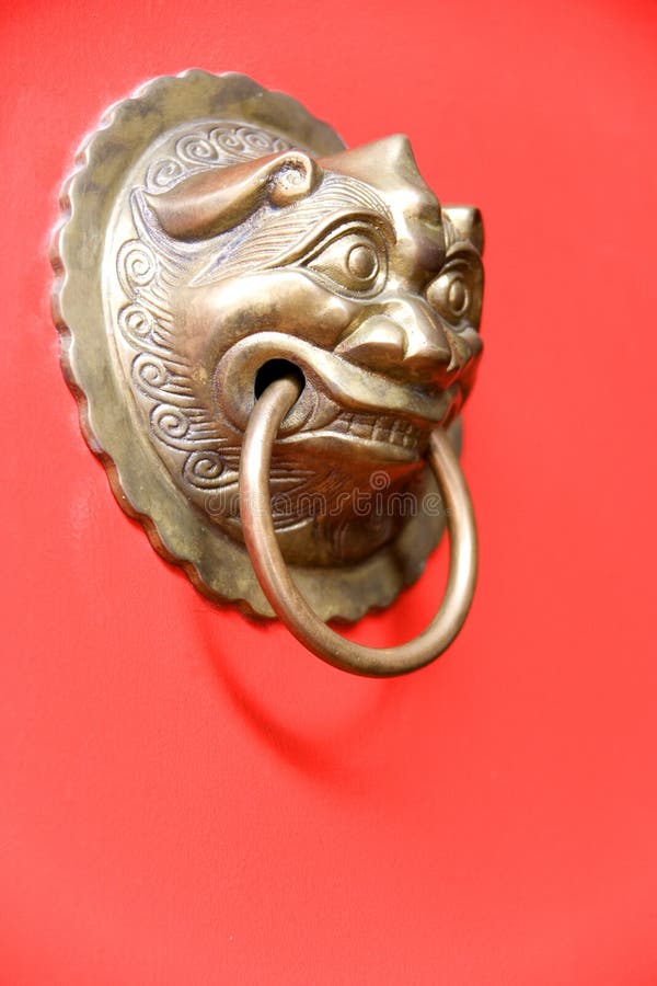 Old Chinese brass door knocker with dragon carved 
