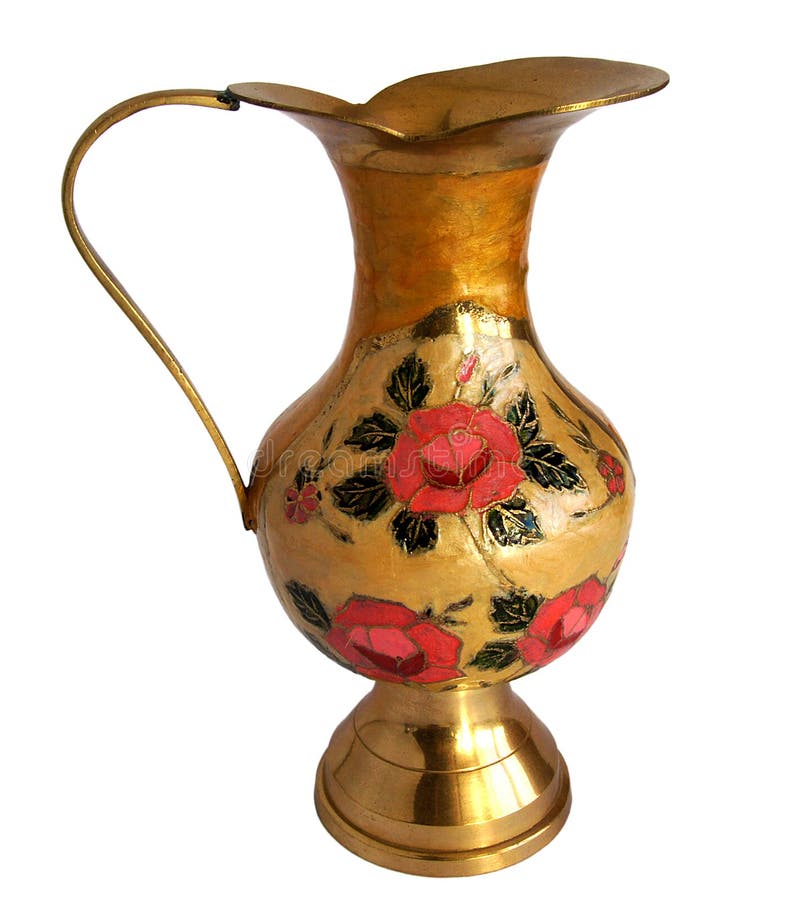 Antique Brass Jug with a Flower Pattern Stock Image Image of vase